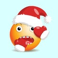 Christmas voluminous dumbfounded emoji in red santa hat and mittens.