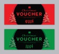 Christmas Voucher, Sale banner template, Horizontal christmas posters, cards, headers, website, red and green background, vector Royalty Free Stock Photo