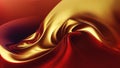 Christmas wallpaper with abstract moving glossy red and gold liquid. Background Xmas texture with wavy movements for graphic