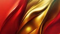 Christmas wallpaper with abstract moving glossy red and gold liquid. Background Xmas texture with wavy movements for graphic