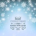 Christmas wallpaper background. Glowing blue illustration with snow, snowflakes, stars and glitter. Royalty Free Stock Photo