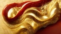 Christmas wallpaper with glossy creamy red gold texture. Xmas background with abstract moving liquid looking like ink or oil paint Royalty Free Stock Photo