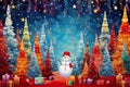 Christmas wallpaper with colorful pine trees