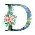 Christmas Watercolor Alphabet. Letter D