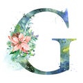 Christmas Watercolor Alphabet. Letter G