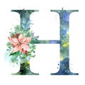 Christmas Watercolor Alphabet. Letter H