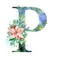 Christmas Watercolor Alphabet. Letter P