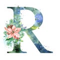 Christmas Watercolor Alphabet. Letter R