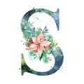 Christmas Watercolor Alphabet. Letter S