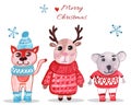 Christmas watercolor animals setwith cat, deer and rat Royalty Free Stock Photo