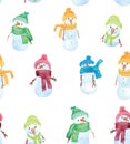 Christmas Watercolor beautiful seamless pattern with snowman Royalty Free Stock Photo