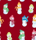 Christmas Watercolor beautiful seamless pattern with snowman Royalty Free Stock Photo