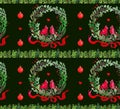 Christmas Watercolor beautiful seamless pattern with wreath, birds, ribbons and balls.