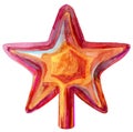 Christmas watercolor colorful red star decoration. Tree-topper