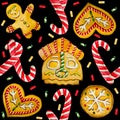 Christmas watercolor cookies pattern for a gift cards