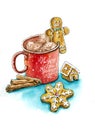 Christmas watercolor greeting card_ cocoa with spices