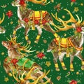 Christmas. watercolor reindeer seamless pattern.