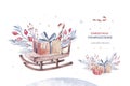 Christmas watercolor set of elements. Winter isolated illustration. Holiday design with snowman.New year greeting card Royalty Free Stock Photo