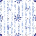 Christmas watercolor snowflakes background. Blue snowflakes isolated on white strip background