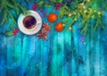 Christmas Watercolor Top View Background Royalty Free Stock Photo