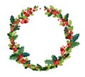 Christmas watercolor wreath with holly