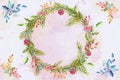Christmas Watercolor wreath of spruce and red holly berries and baubles background Royalty Free Stock Photo