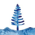 Christmas Watercolour Blue Tree Design Background of pine tree element on white background. Xmas holiday decorative