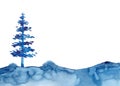 Christmas Watercolour Blue Tree Design Background in Watercolor style XMAS pine tree and snow isolated illustration of Royalty Free Stock Photo