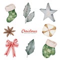 Christmas watercolour element hand painting isolated on white background