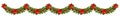 Christmas waved garland with red pionsettia flower, pine twigs and decorations