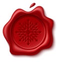 Christmas wax seal. Realistic holiday stamps with New Year symbol. Winter festive icon. Snowflake emboss on circle mark