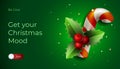 Christmas web banner with candy stick. New Year holiday concept