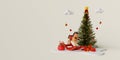 Christmas web banner of rocking horse, Christmas tree and gift box Royalty Free Stock Photo