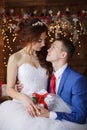 Christmas wedding. Happy bride and groom together. Marriage concept Royalty Free Stock Photo