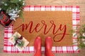 Christmas welcome mat for the winter holidays Royalty Free Stock Photo