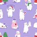 Christmas white bear vector animal cute beauty character funny style different poses celebrate Xmas holiday or New Year