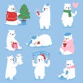 Christmas white bear vector animal cute beauty character funny style different poses celebrate Xmas holiday or New Year