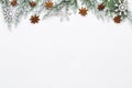 Christmas white Fir tree branches with stars decorations Royalty Free Stock Photo