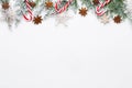 Christmas white Fir tree branches with stars decorations Royalty Free Stock Photo