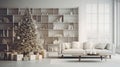 Christmas, white modern living room. Modern interior design Royalty Free Stock Photo