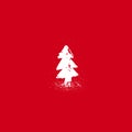 Christmas white painted fir tree with snow on red background. Spruce sign isolated on white background Royalty Free Stock Photo