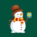 Christmas white snowman in hat and scarf with winter xmas present Royalty Free Stock Photo