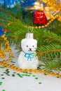 Christmas white teddy bear with decorations under the Christmas Royalty Free Stock Photo