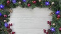 Christmas white wooden background with decor