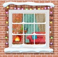 Christmas window in brick wall. Royalty Free Stock Photo