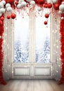 Christmas Window Decorations watercolor winter border frame Royalty Free Stock Photo