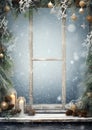 Christmas Window Decorations watercolor winter border frame Royalty Free Stock Photo