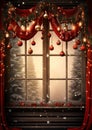 Christmas Window Decorations watercolor winter border frame Royalty Free Stock Photo