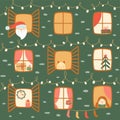 Christmas windows vector Cute winter windows in house decorated for Christmas or New Year. Winter city Royalty Free Stock Photo
