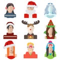 Christmas, winter avatar icons in flat style Royalty Free Stock Photo